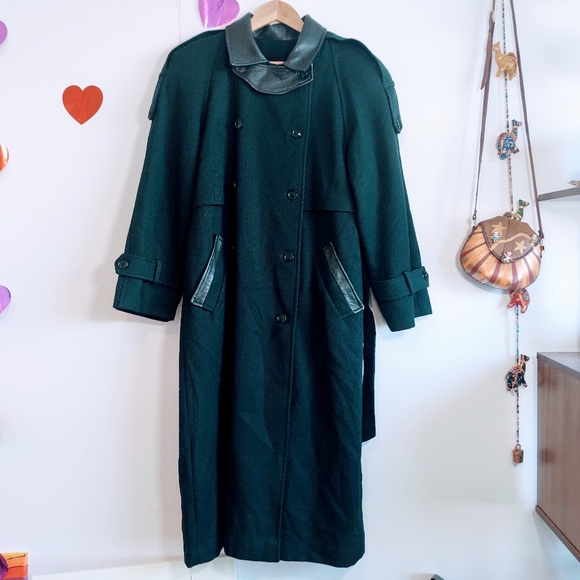 Vintage 80s Wool Jacket - Dark Green - Picture 2 of 16